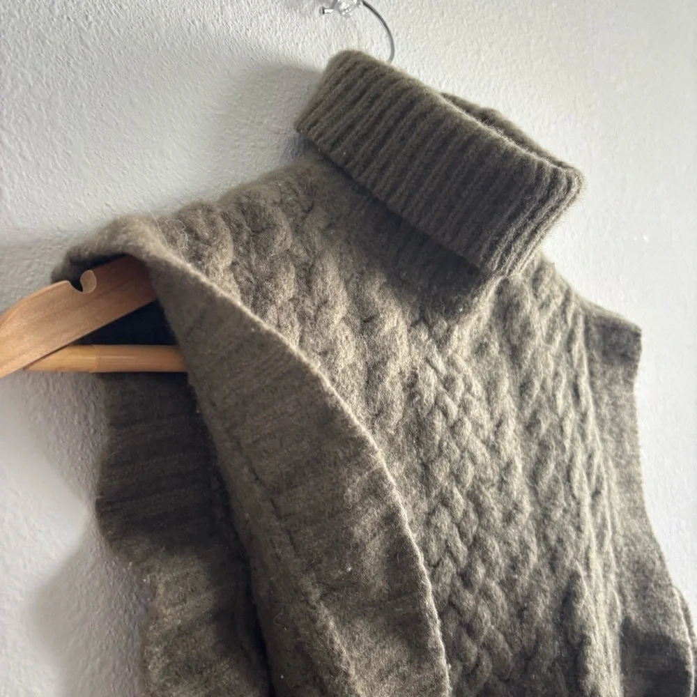 Mark Eisen Karoo Cashmere and Wool Olive/Brown Turtleneck Sweater Poncho Shrug